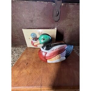 VTG Jasco Mallard Duck Bisque Ceramic Coin Bank Hand Painted 6 Inch Figurine